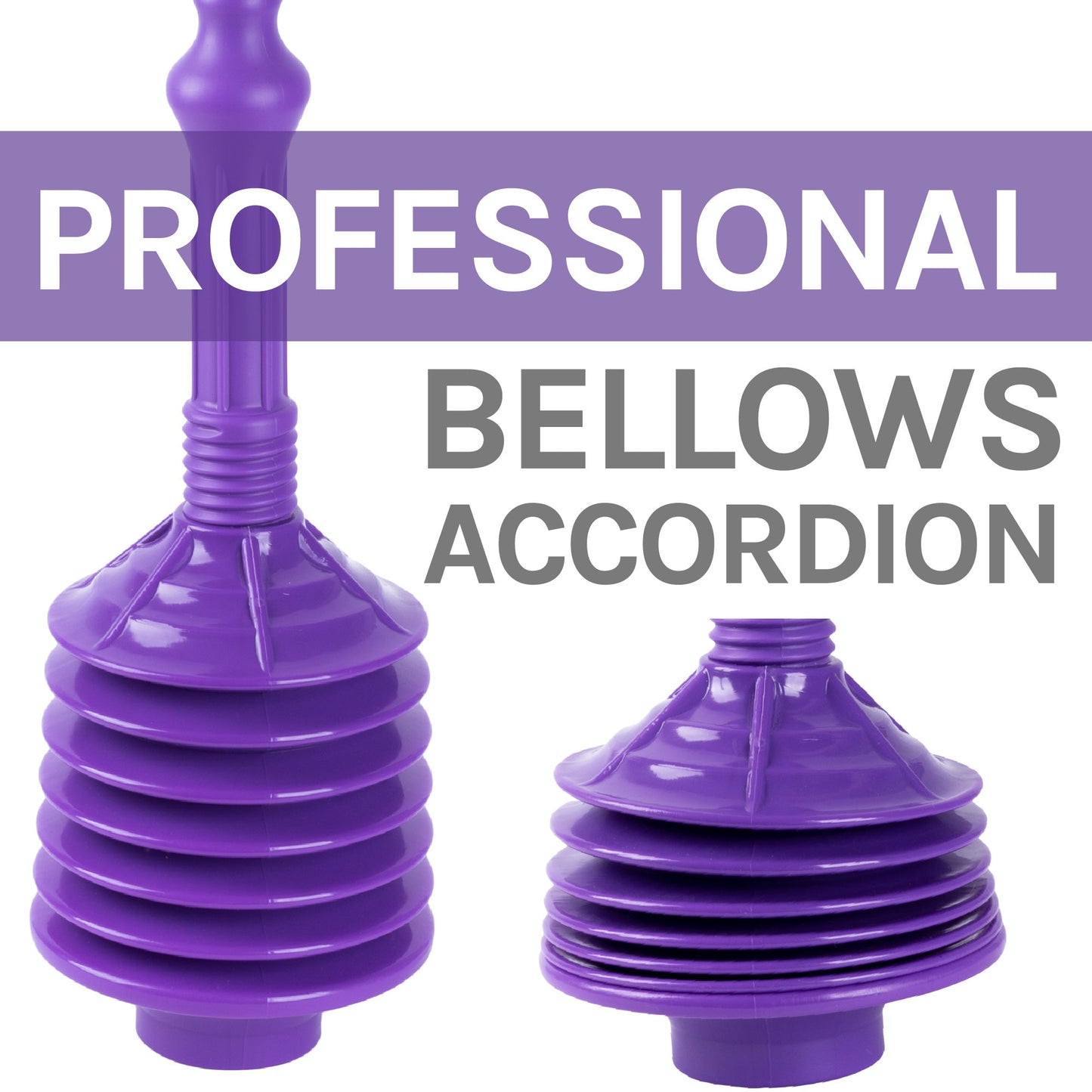 Antimicrobial Bellows Accordion Toilet Plunger with Black Storage Tray (Purple)