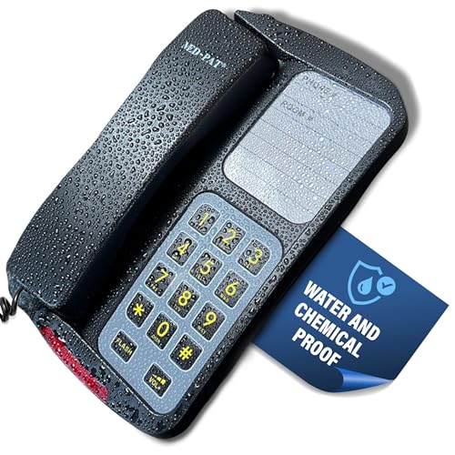 Med-Pat D8WP Waterproof Desk & Wall-Mountable Phone | Oversized Buttons, Ring Light, Volume Control – For Hospitals, Pools & Wet Areas – Black or Cream
