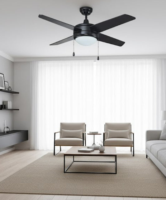 52" Europa IV 4-Blade Ceiling Fan Black Finish with Integrated LED Light