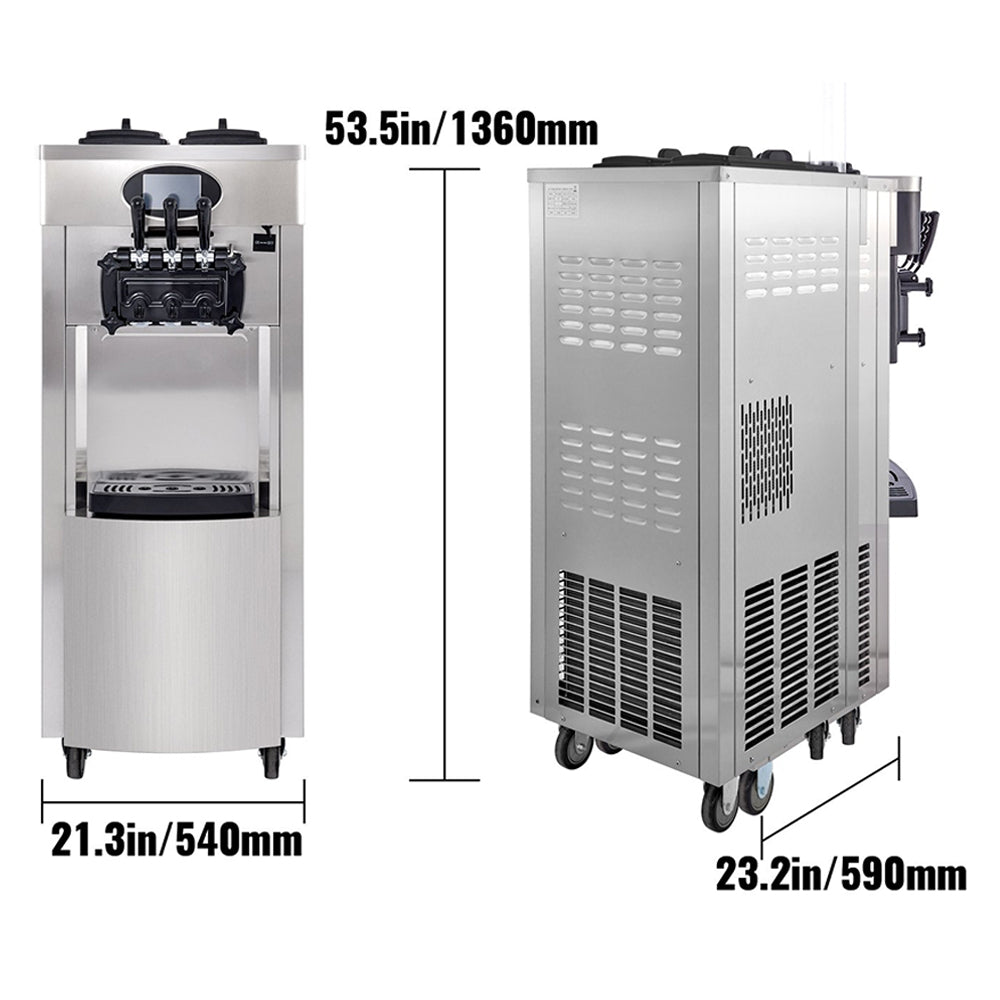 53" Freestanding 3 Flavors Commercial Soft Serve Yogurt Ice Cream Machine Maker With Auto Clean (92574031)