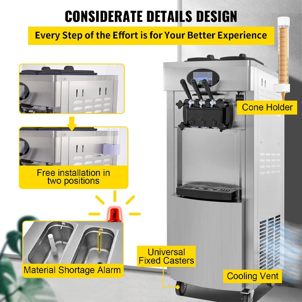 53" Freestanding 3 Flavors Commercial Soft Serve Yogurt Ice Cream Machine Maker With Auto Clean (92574031)