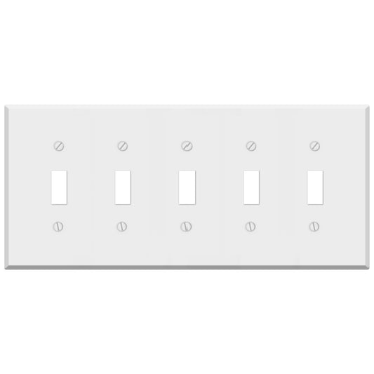 5-Gang White Metal Toggle Switch Wall Plate – Standard Size - Made in USA