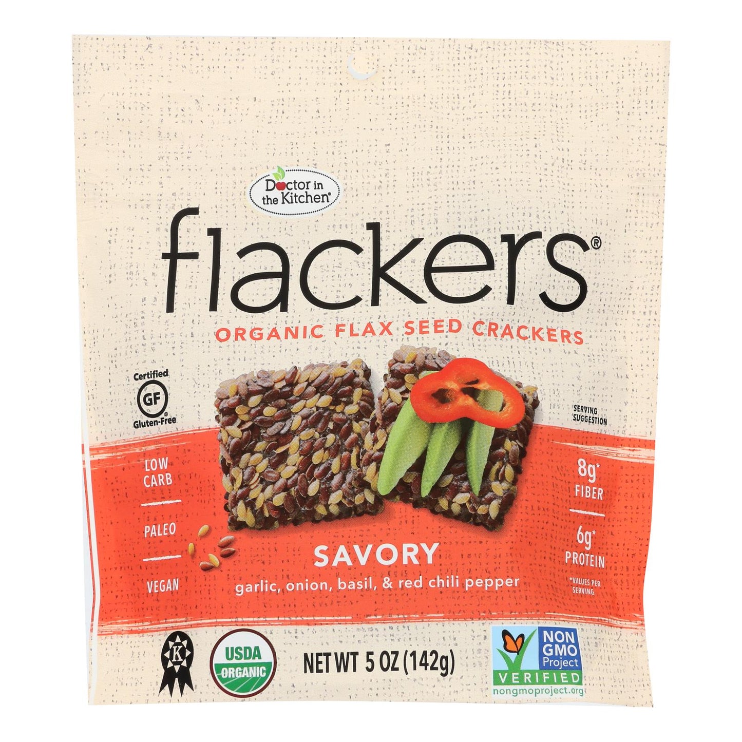 Doctor In The Kitchen - Organic Flax Seed Crackers - Savory - Case Of 6 - 5 Oz.