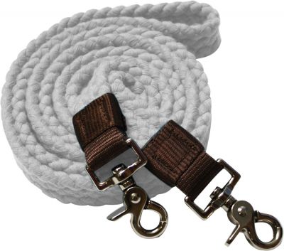7.5 ft long  cotton roping reins with scissor snap ends.