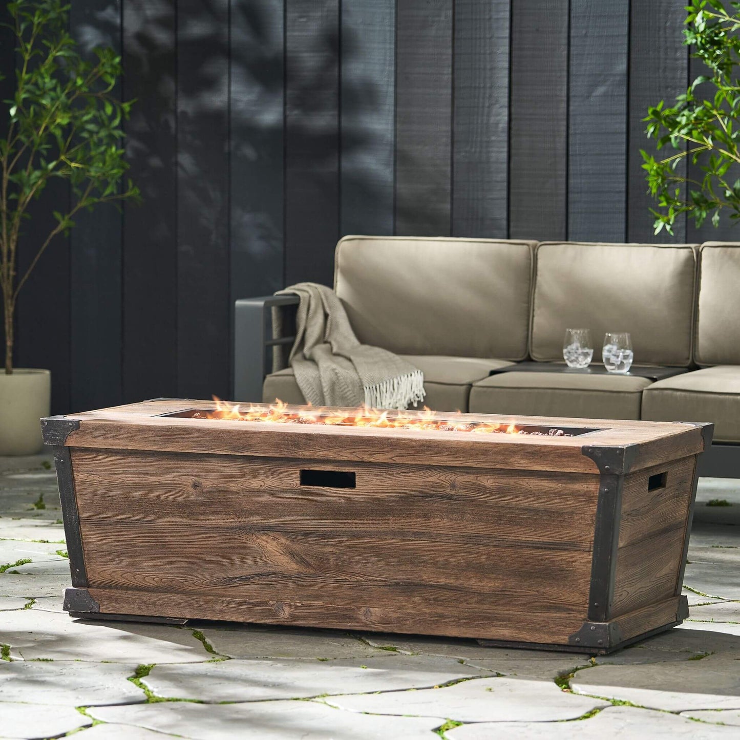 56" Outdoor 50K BTU Wood Pattern Rectangle Gas Burning Fire Pit (SAK43681)