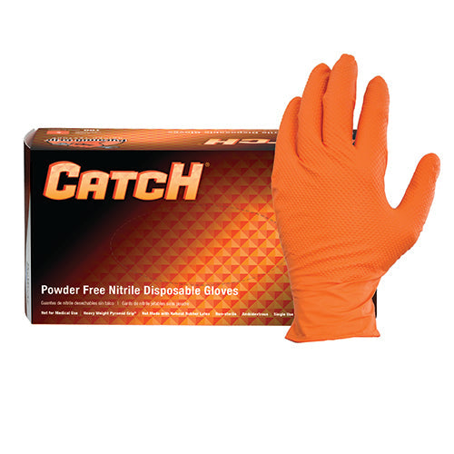 Proworks CATCH GL-NT107 9 mil Powder-Free Nitrile Gloves, Raised Pyramid Grip, Black or Orange, Case of 1000