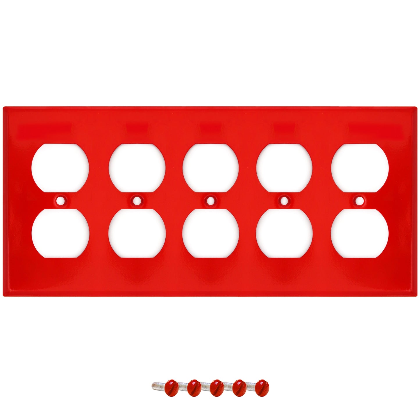5 Gang Red Metal Duplex Receptacle Wall Plate
