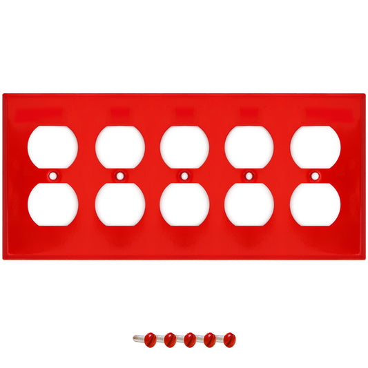 5 Gang Red Metal Duplex Receptacle Wall Plate