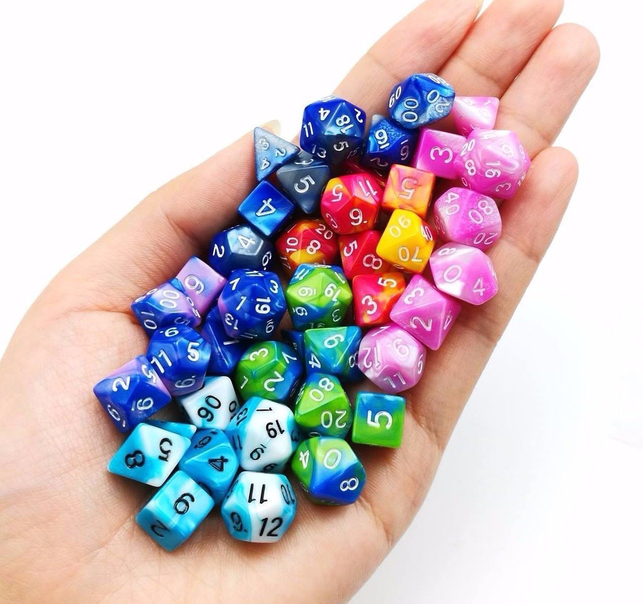 New Shiny Pink Blue Miniature Poly Dice Set Small (7) RPG DnD Mini Cute