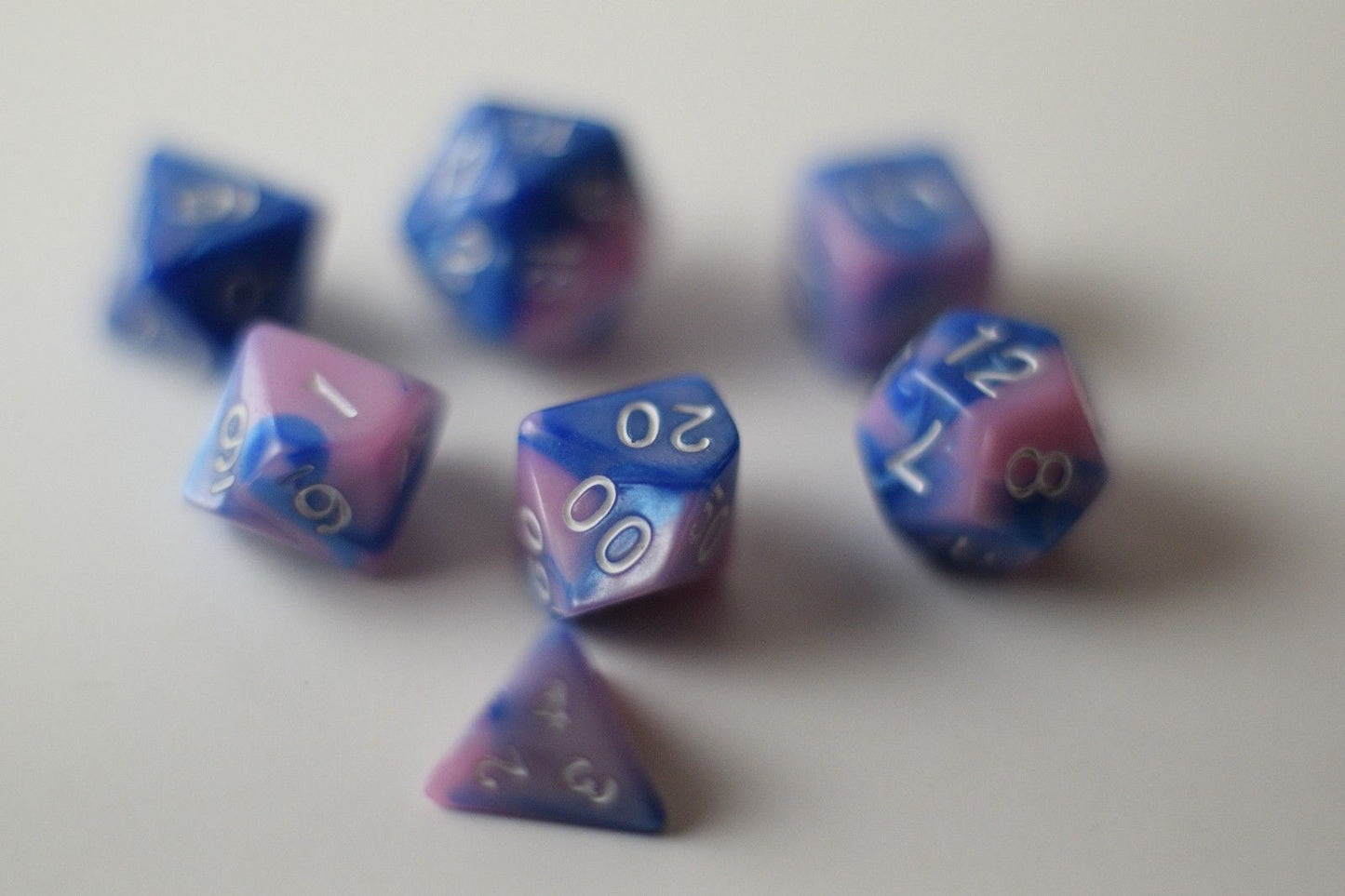 New Shiny Pink Blue Miniature Poly Dice Set Small (7) RPG DnD Mini Cute