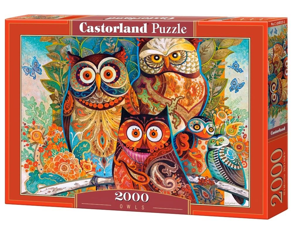 2000 Piece Jigsaw Puzzle, Owls, Animal puzzle, Art. Jigsaws, Animal painting, Vibrant color, Adult Puzzle, Castorland C-200535-2