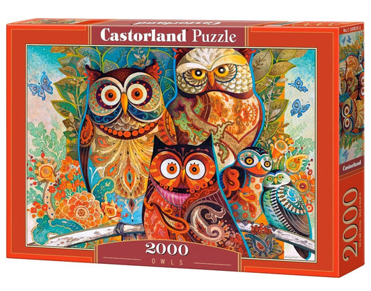 2000 Piece Jigsaw Puzzle, Owls, Animal puzzle, Art. Jigsaws, Animal painting, Vibrant color, Adult Puzzle, Castorland C-200535-2
