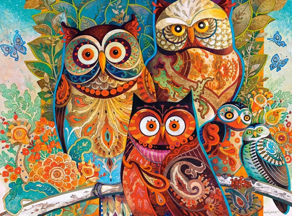 2000 Piece Jigsaw Puzzle, Owls, Animal puzzle, Art. Jigsaws, Animal painting, Vibrant color, Adult Puzzle, Castorland C-200535-2