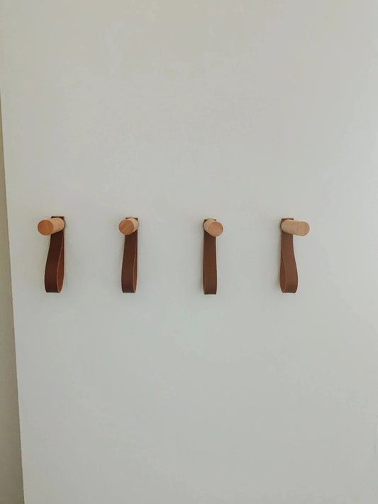 Modern Wood Hook With Leather Strap