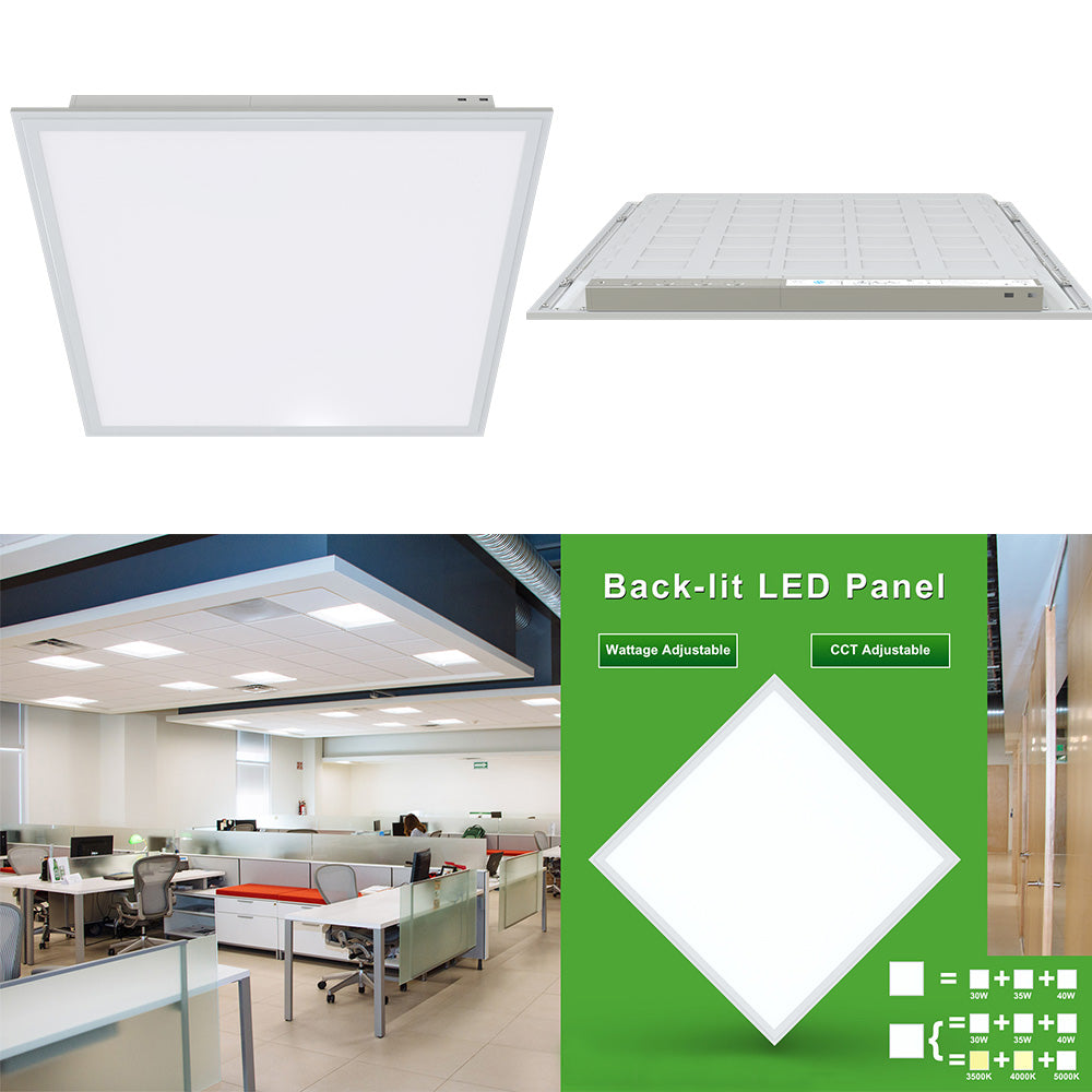 2x2 Back-Lit LED Flat Panel Ceiling Light, 30W 35W 40W Watt Tunable CCT 3500K 4000K 5000K Rotatable 0-10V Dimmable ETL DLC Listed 4-Pack