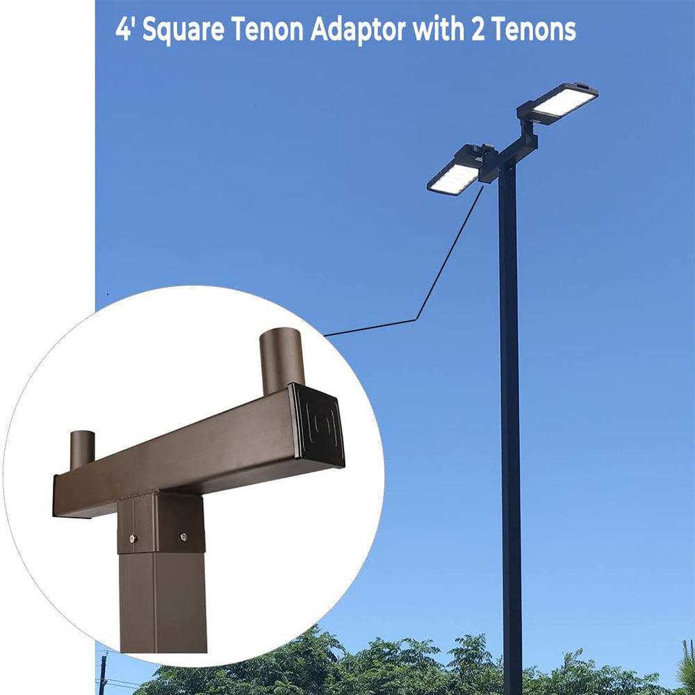Bullhorn Tenon Adapter for 4inch Square Pole,2 Arms for 2 3/8" Slip Fitter LED Shoebox Parking Lot Area Light,Flood Lighting,Steel Pole Light Bracket