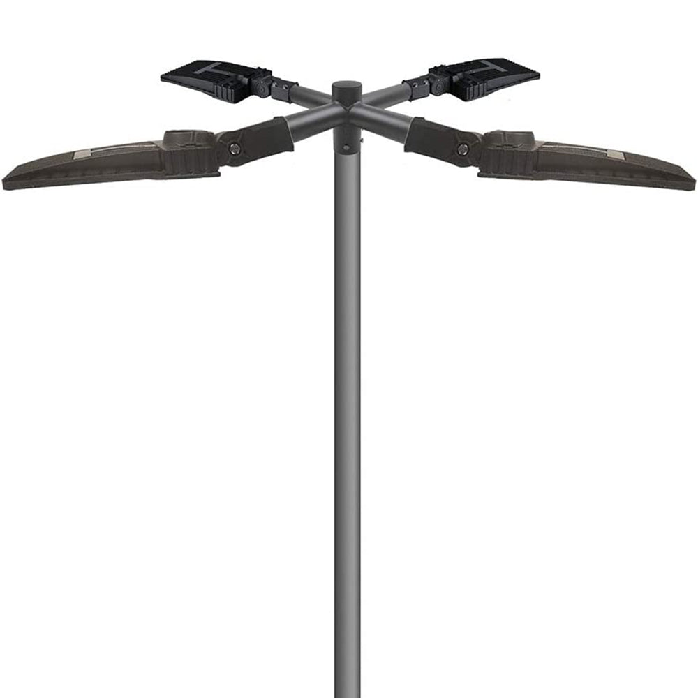 90 Degree Tenon Adapter with 4 Horizontal Tenons,Cross Shape Light Pole Bracket with 2-3/8 inch Tenon,Dark Brown Post Top Mount for Parking Lot Lights