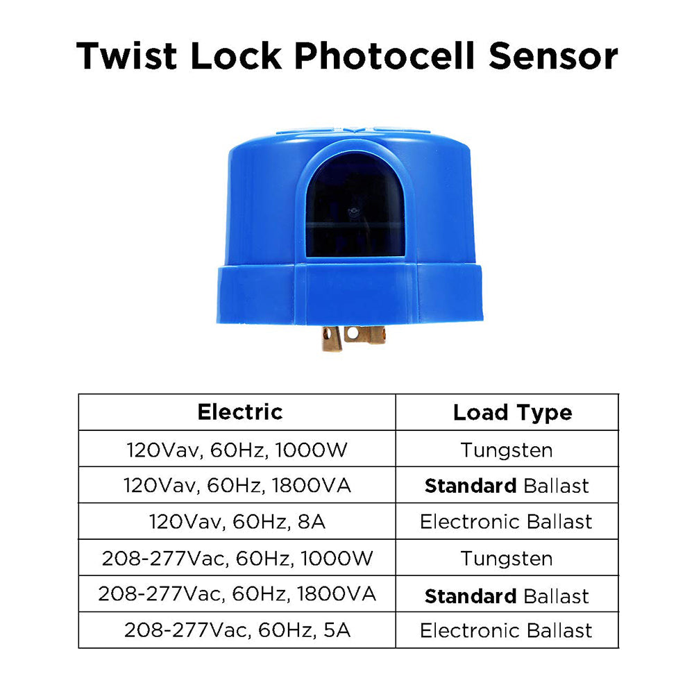 Twist Lock Photocell for Outdoor Lights, Auto On/Off Dusk to Dawn Light Sensor, Photoelectric Switch for LED Street Area Light, Parking Lot Light-2 Pack