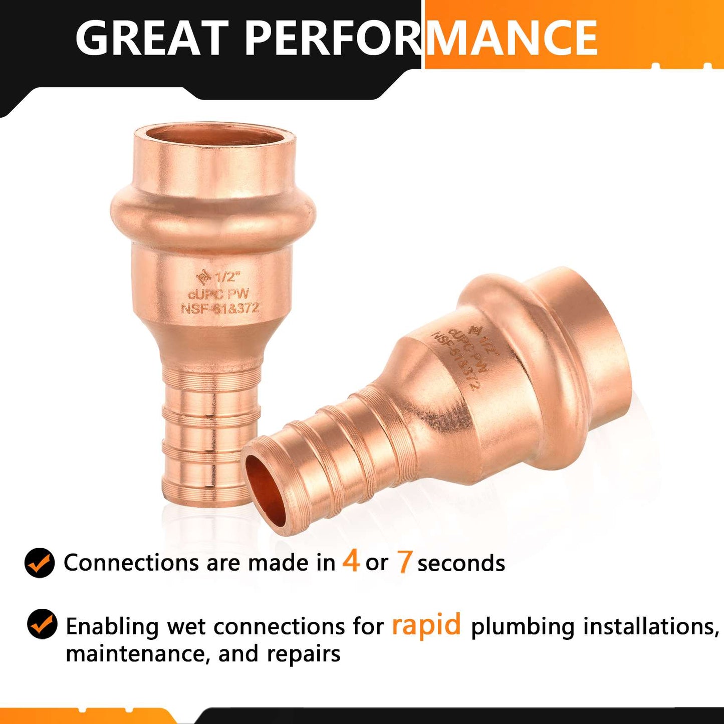 1/2" Press Copper x 1/2" PEX Crimp Adapter (Lead Free)