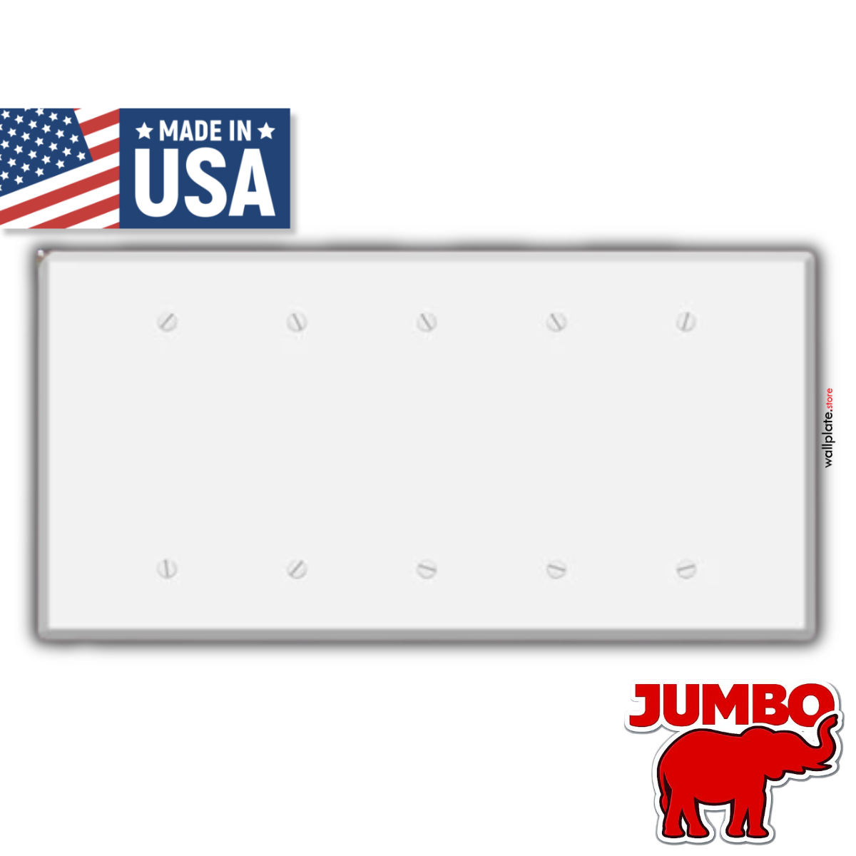 5 Gang Oversized, Blank, White Painted Metal Wallplate - Made in USA
