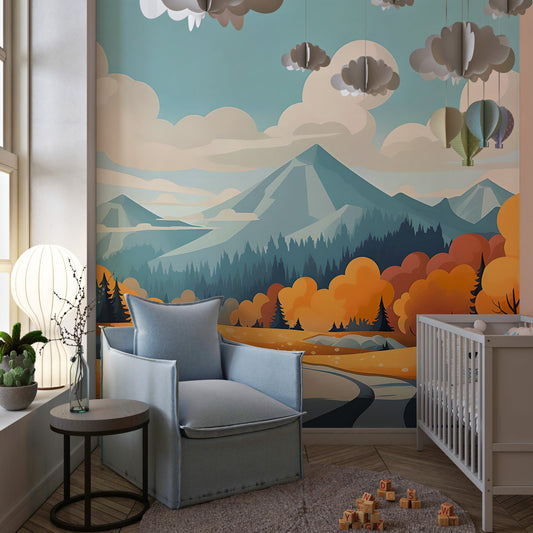 Colorful Autumn Mountain Landscape Mural