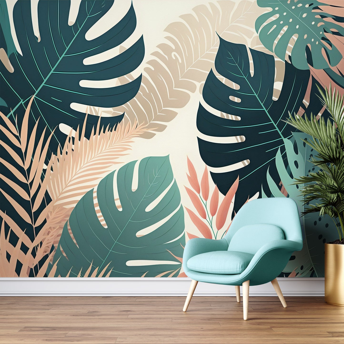 Tropical Monstera Leaf Mural