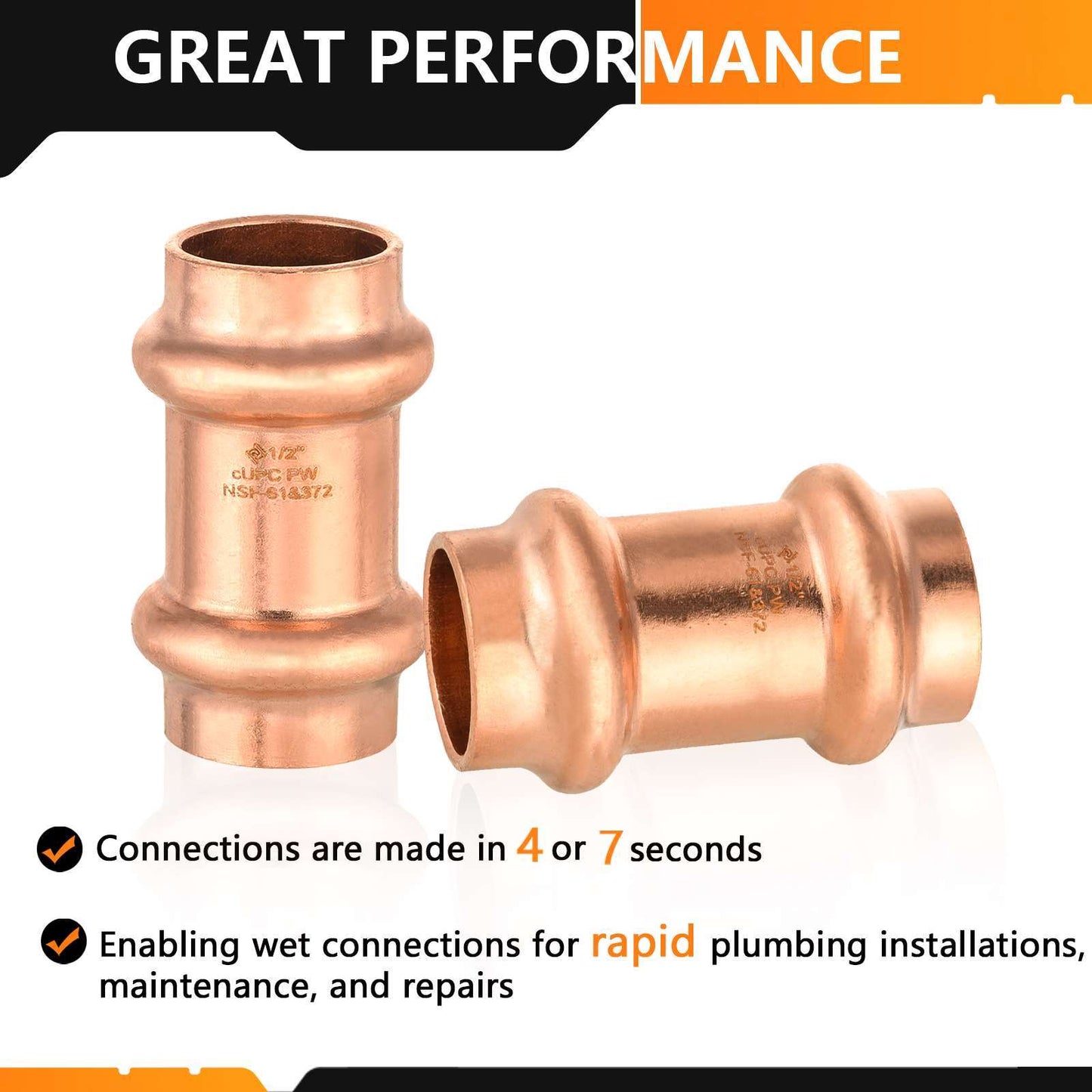 1/2" Press Copper Coupling w/Stop (Lead Free)