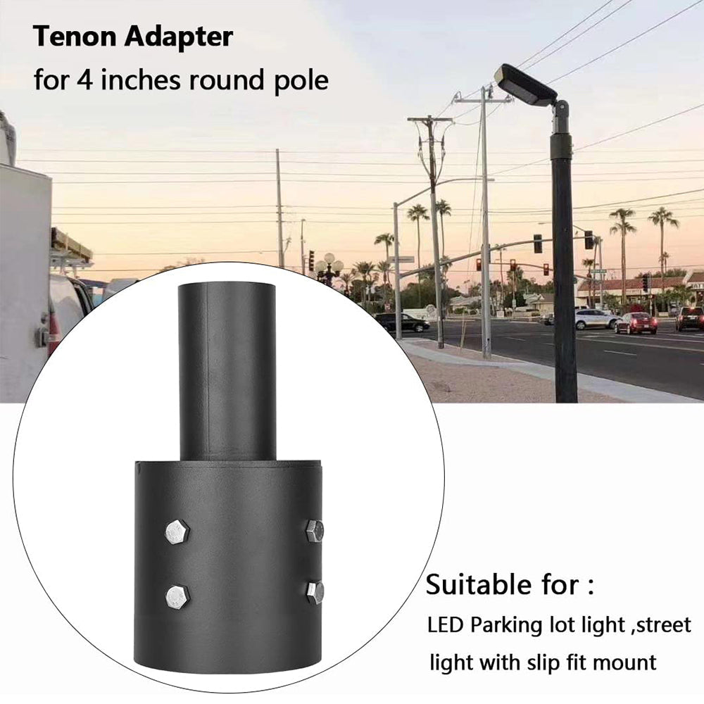 4 Inch Round Pole Bracket Tenon Adapter for Outdoor Shoebox Parking Lot Light, Street Light with 2-3/8in Slip Fitter, Mounting Bracket Accessories
