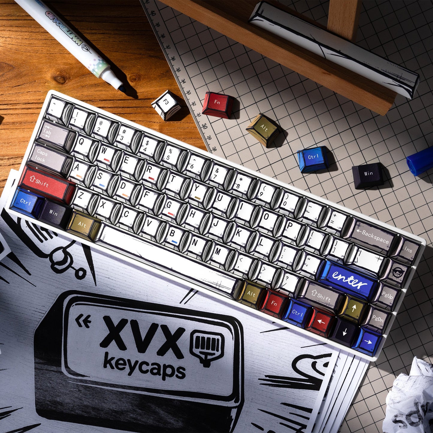 XVX Manga Theme graffiti Cherry Profile Dye-Sub PBT Keycaps