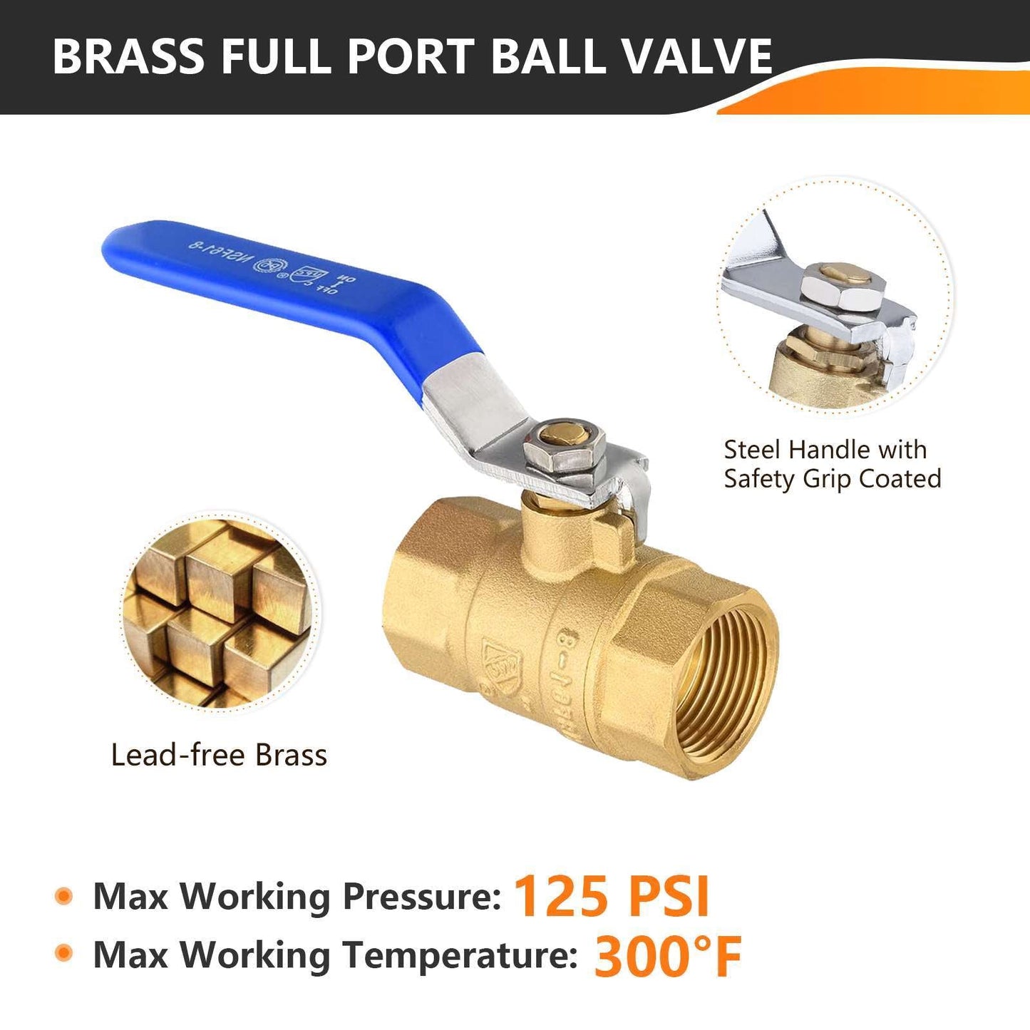 1/2" FNPT Ball Valve, Blue (Lead Free)