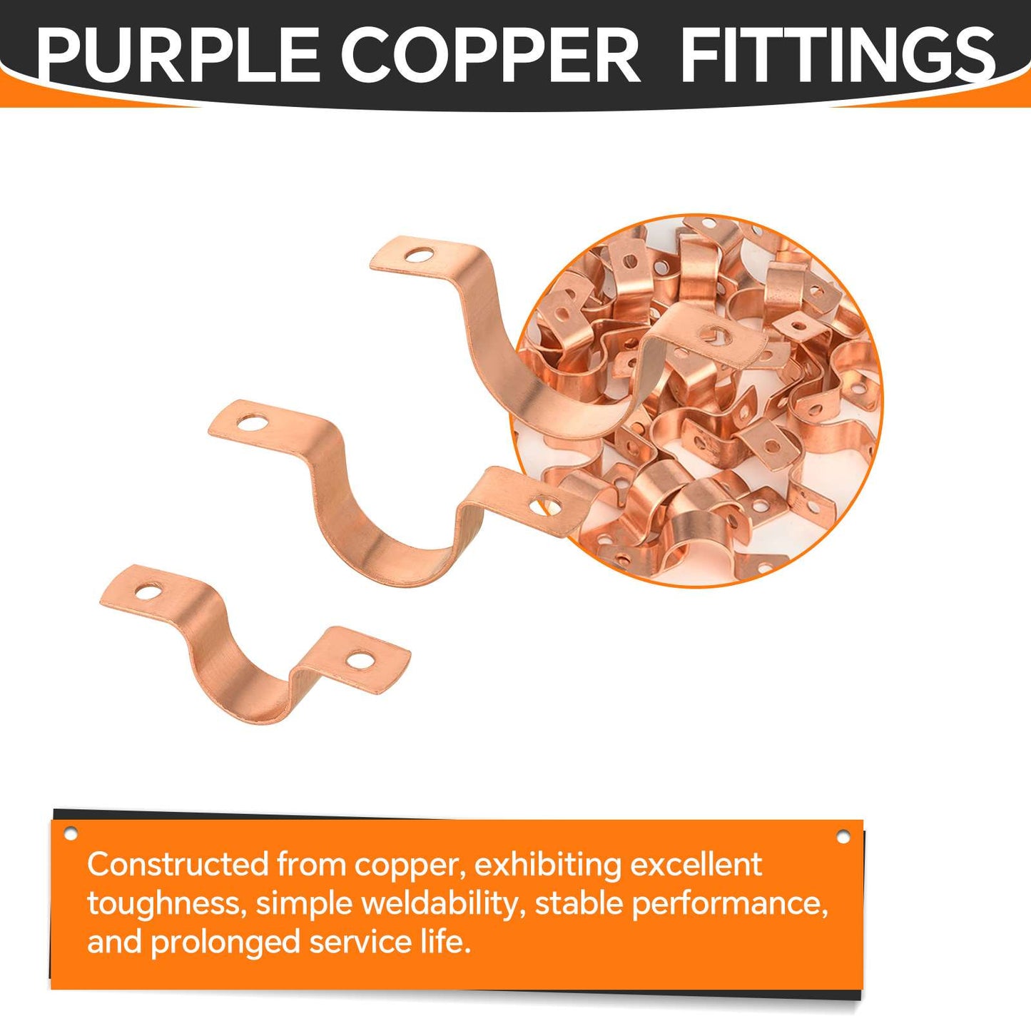 10 Pack 1" Copper Pipe Straps, Two Hole