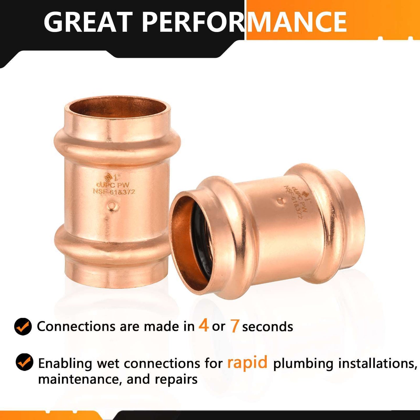 1" Press Copper Coupling w/Stop (Lead Free)