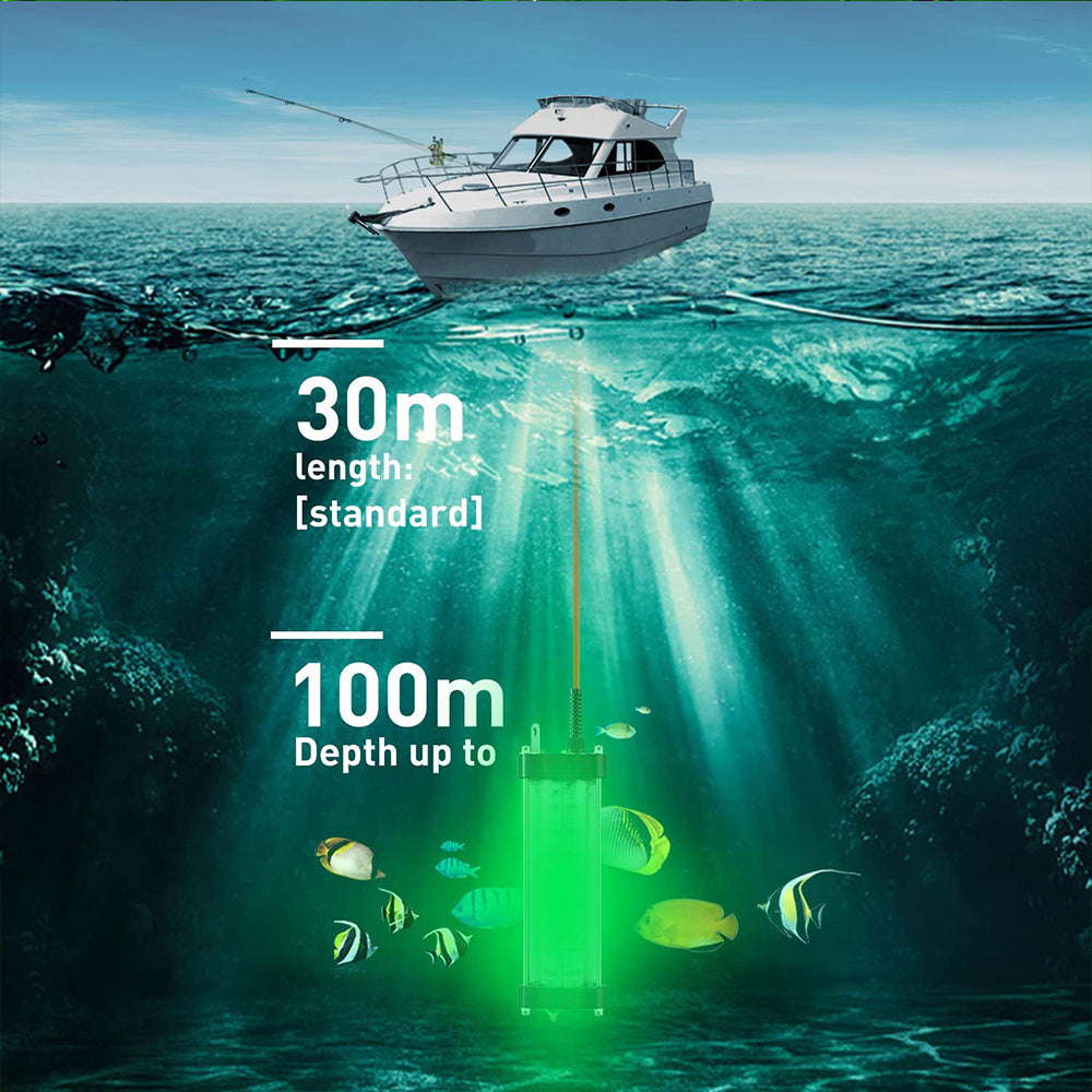 200W 300W Underwater Fishing Light 12V IP68 Waterproof Aluminum High Power Glowing Boat Fish Attractants Lure Green Submersible Fishing Lights