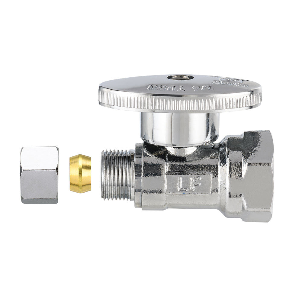 1/2" FIP x 3/8" OD Compr. Straight Stop Valve, 1/4 Turn (Lead Free)