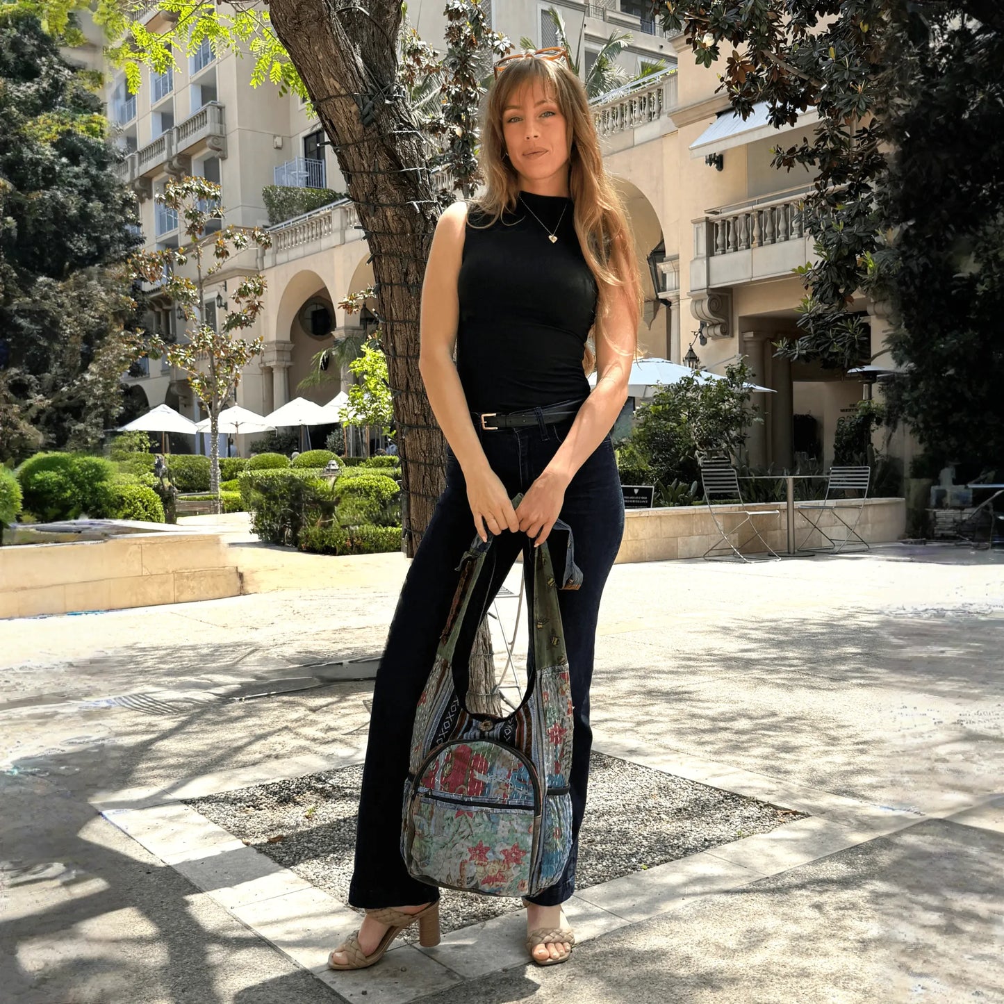 Kathmandu Collection Vintage Patchwork Hobo Bag with Water Bottle Pockets