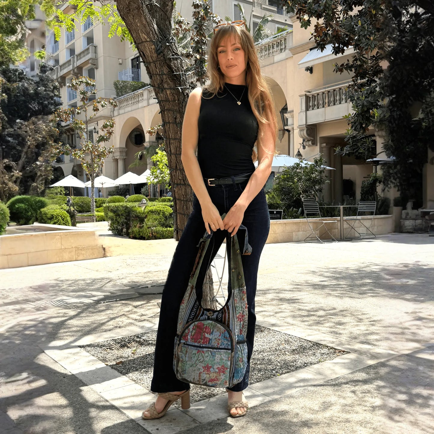 Kathmandu Collection Vintage Patchwork Hobo Bag with Water Bottle Pockets