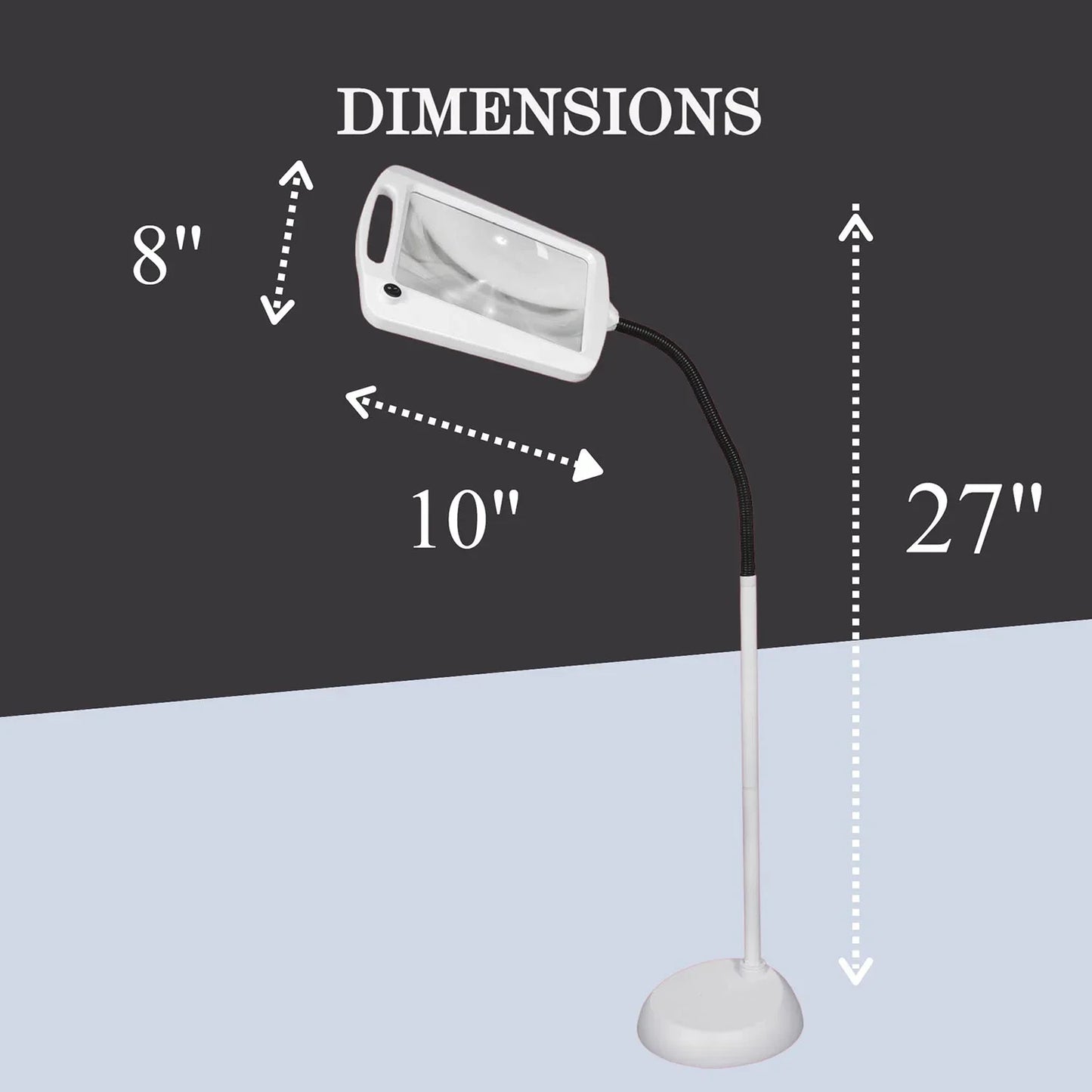 LightView Pro 8X10 - Full Page Magnifying Floor Lamp - Hands Free Magnifier with Bright LED Light for Reading - Flexible Gooseneck Holds Position