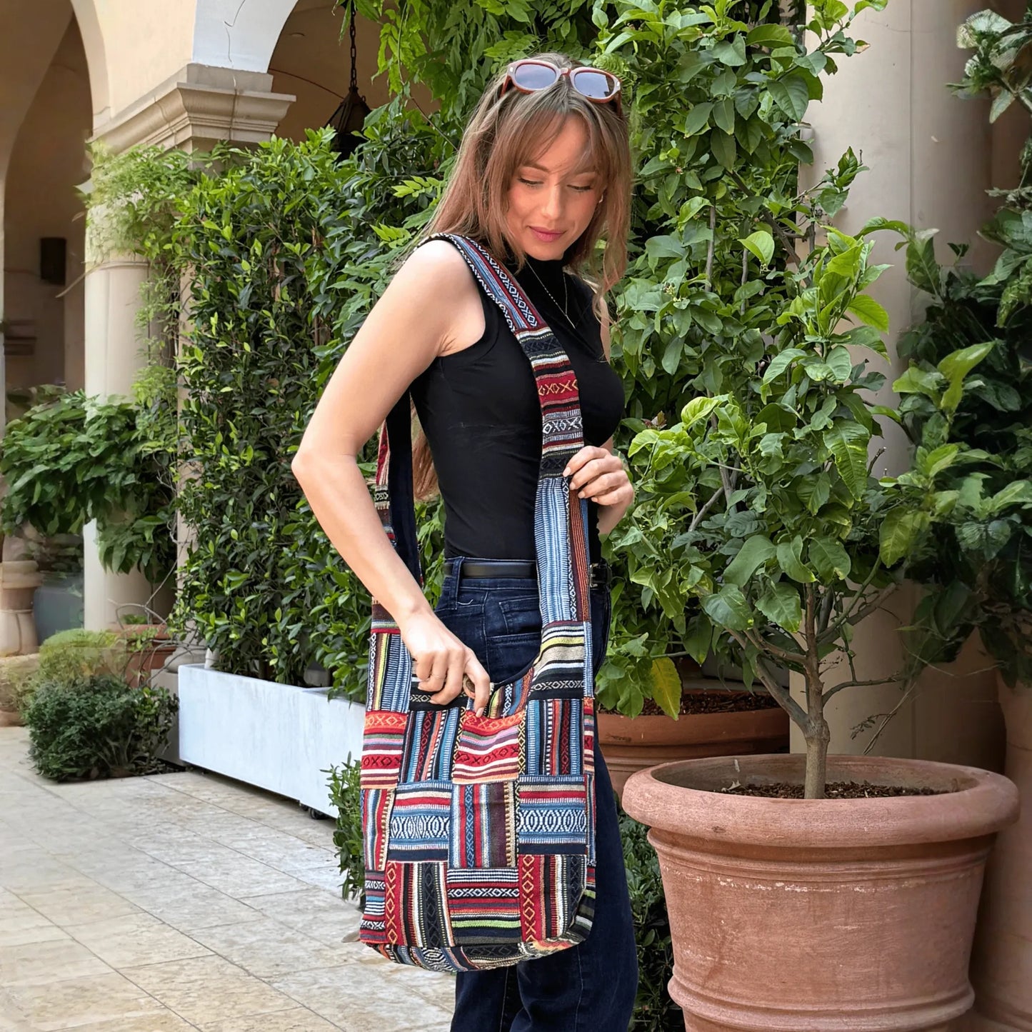 Kathmandu Collection Patchwork Striped Hobo Bag