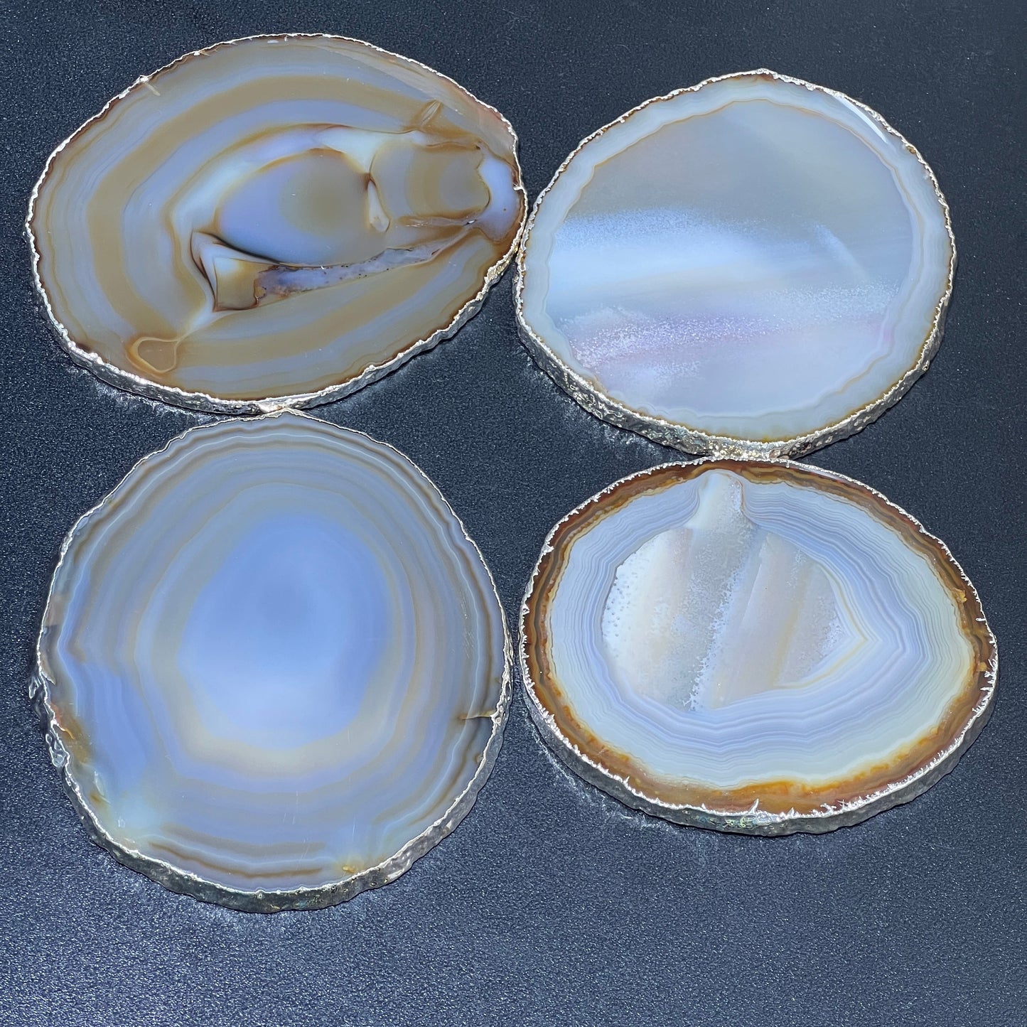 Agate Slice Coaster Silver Plated (4-5 Inches) Grade A Escort Place Cards