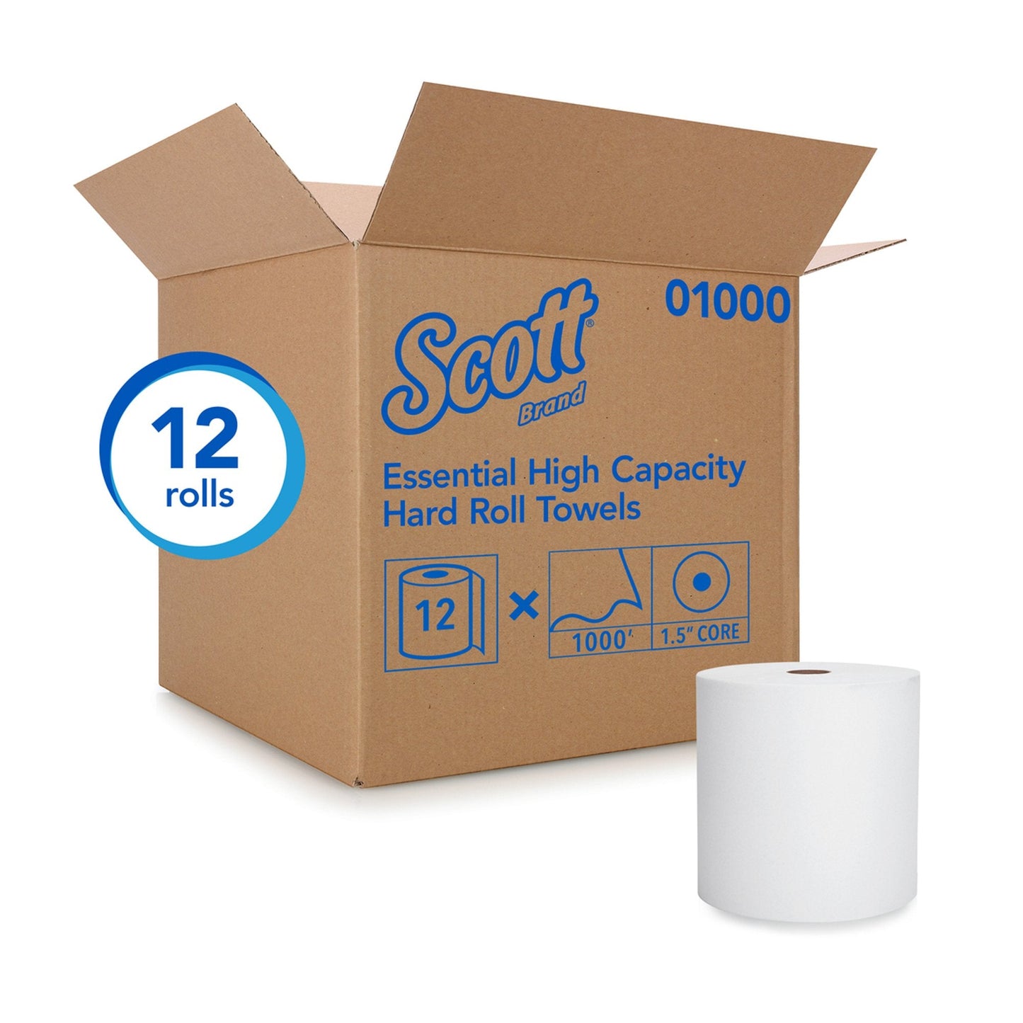 Scott Paper Towels, Hardwound, Continuous Roll, 8", White 01000