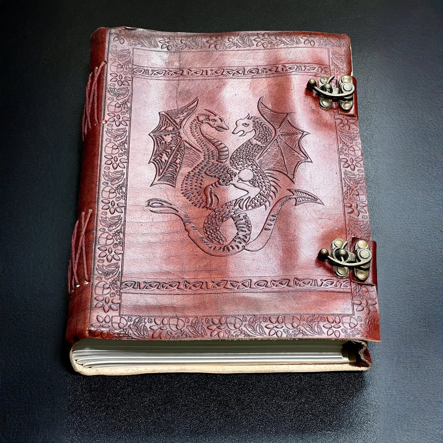 Large Red Dragon Embossed Leather Bound 300 Page Sketchbook Notebook With Clasps Carving Wholesale Decor