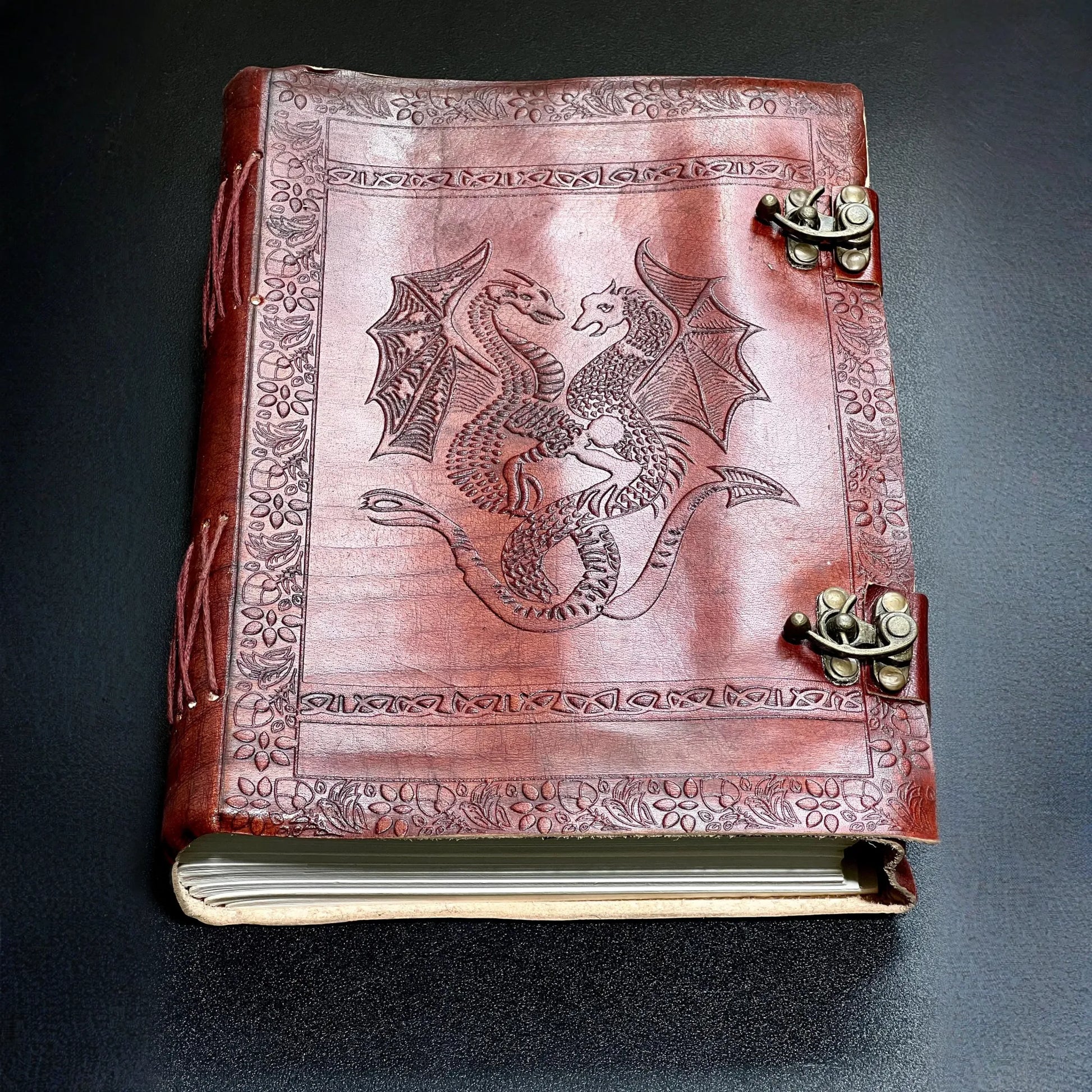 Large Red Dragon Embossed Leather Bound 300 Page Sketchbook Notebook With Clasps Carving Wholesale Decor