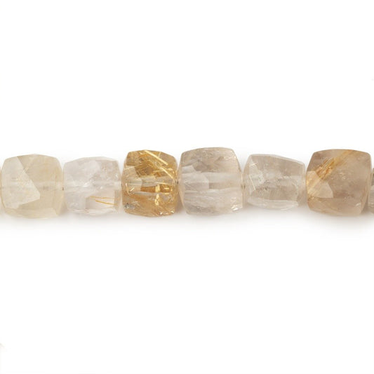 6-7mm Rutilated Quartz Faceted Cube Beads 8 inch 28 pieces