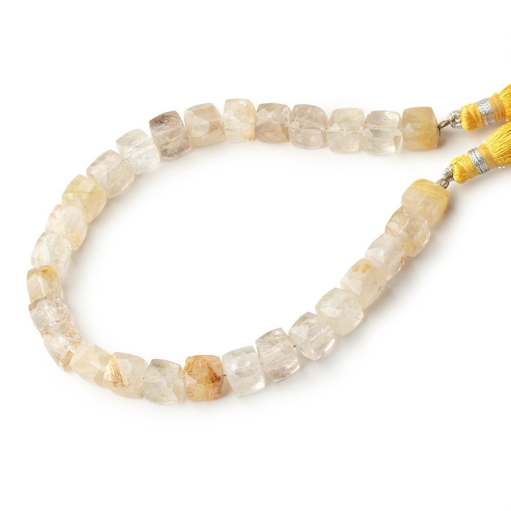 6-7mm Rutilated Quartz Faceted Cube Beads 8 inch 28 pieces