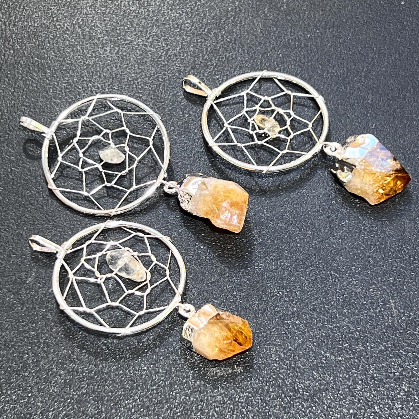 Dreamcatcher Pendant (Citrine Crystal)(Silver Plated) Gemstone Jewelry Necklace Supply