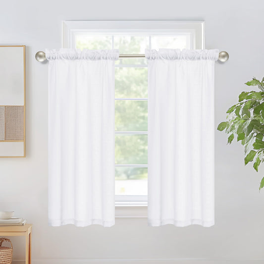Linen Look Thermal Privacy Cafe Curtains, 26x24 Inch, 2 Panels