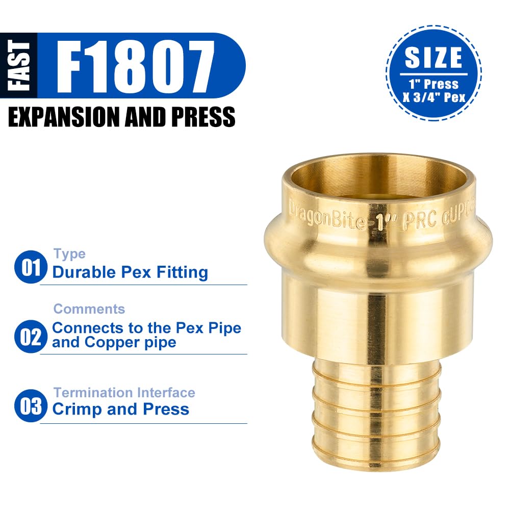 1" Press x 3/4" PEX Crimp Brass Adapter (Lead Free)