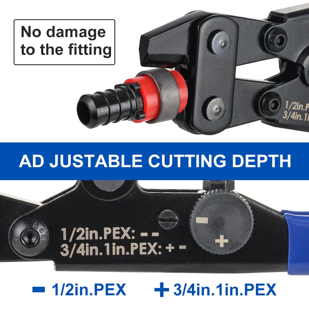 1/2" & 3/4" Pex Crimping Tool with Copper Ring Decrimper, Cutter