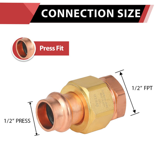 1/2" Press Copper Union x FPT (Female NPT Threaded) (Lead Free)