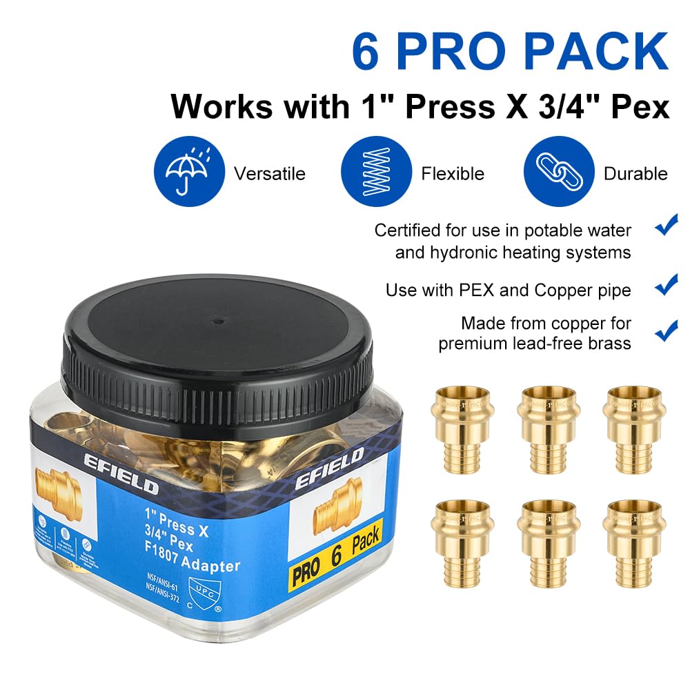 1" Press x 3/4" PEX Crimp Brass Adapter (Lead Free)